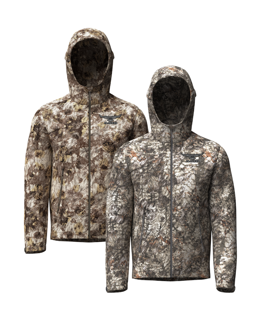 ASIO Gear Heavyweight Hooded Jacket in Raptor and RAPX camo for late season hunts below freezing temperatures