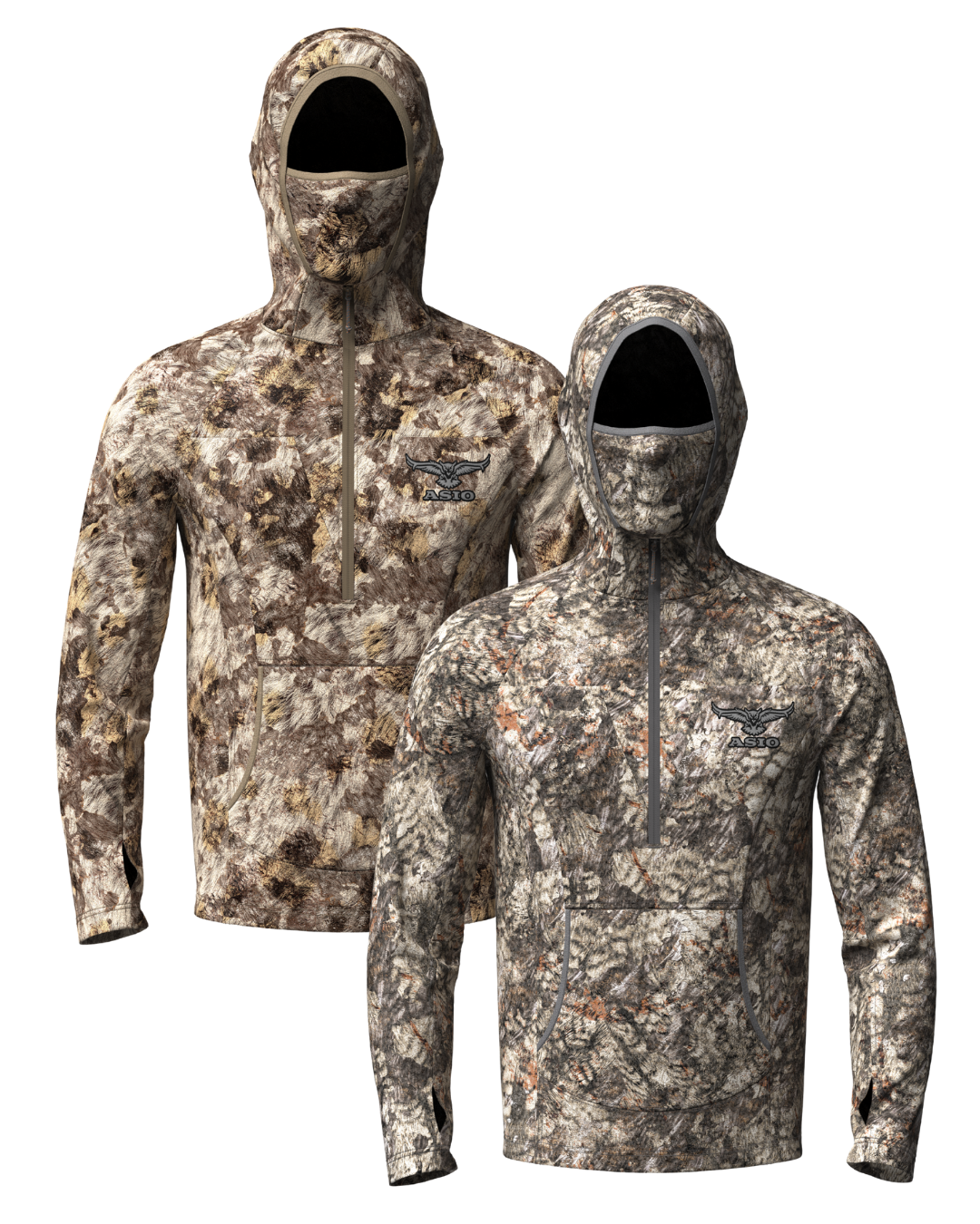 ASIO Gear Midweight Hoodie in Raptor and RAPX camo with face mask hood