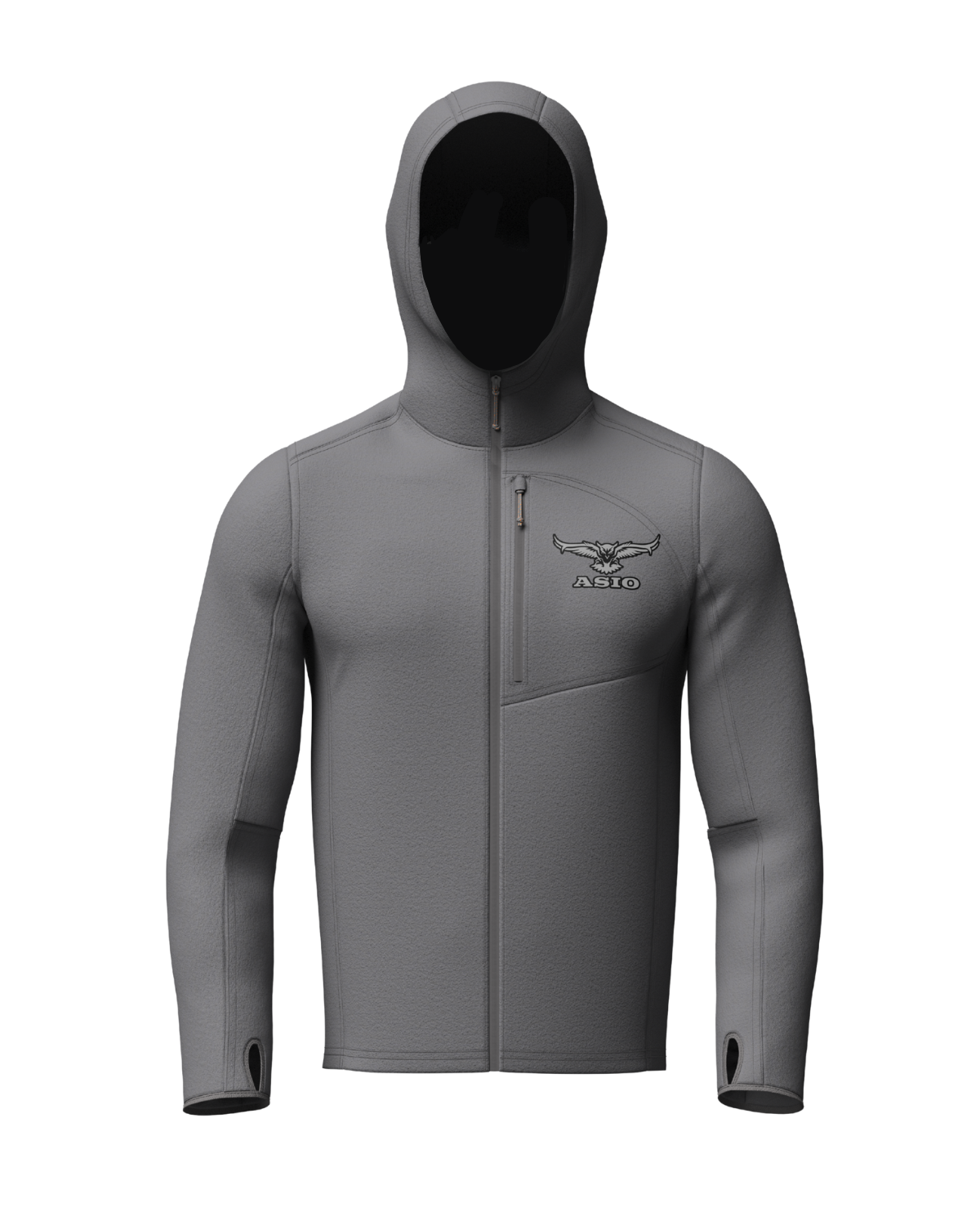 ASIO Gear heavyweight merino wool baselayer hoodie in solid grey designed for cold-weather hunting insulation and moisture management