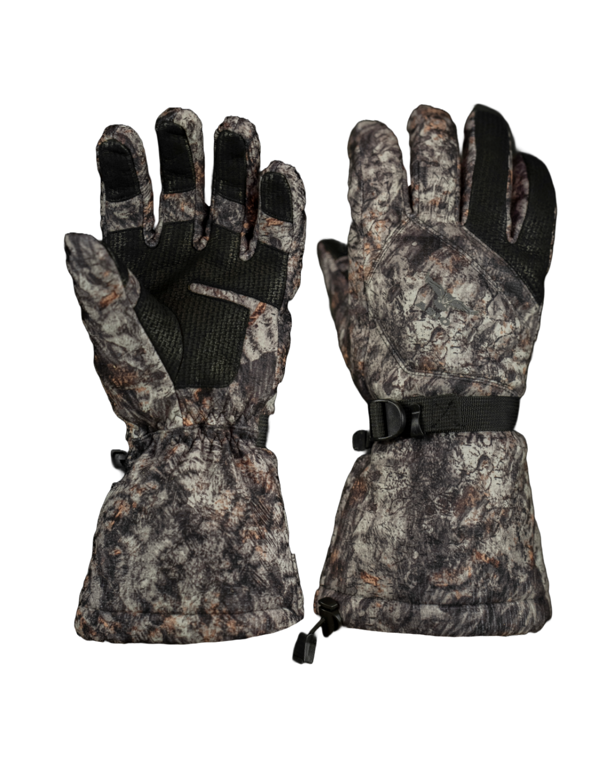 ASIO Gear windproof insulated bowhunting glove in RAPTOR camo – cold weather hunting glove engineered for maximum warmth and dexterity, featuring 3-layer weather-blocking protection, fleece insulation, grip-enhanced palm, and extended cuff for treestand bowhunters facing freezing late season conditions.