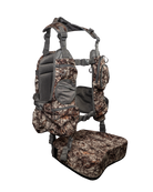 ASIO Gear Limited Edition RAPTOR camo turkey hunting vest – angled view highlighting padded back and pocket layout