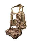 ASIO Gear Limited Edition Turkey Vest in RAPX camo – side profile showing compression straps and removable seat attachment