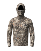 ASIO Gear Midweight Hoodie in Raptor Camo – front view, perfect for mid-season treestand hunts.